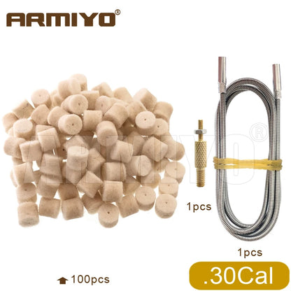 Armiyo .22/.30/.38Cal 12GA Wool Felt Pad 1m Spring Cable Male Thread 8-32 to M2.5 With Nut Hose Pipeline Cleaning Brush Hunting