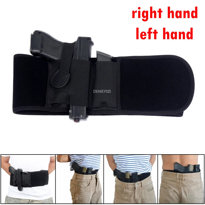 Tactical Belly Band Holster Concealed Carry Pistols Airsoft Right Left Hand Belt Holster for Sig Sauer Walther G19 / 26 / 43