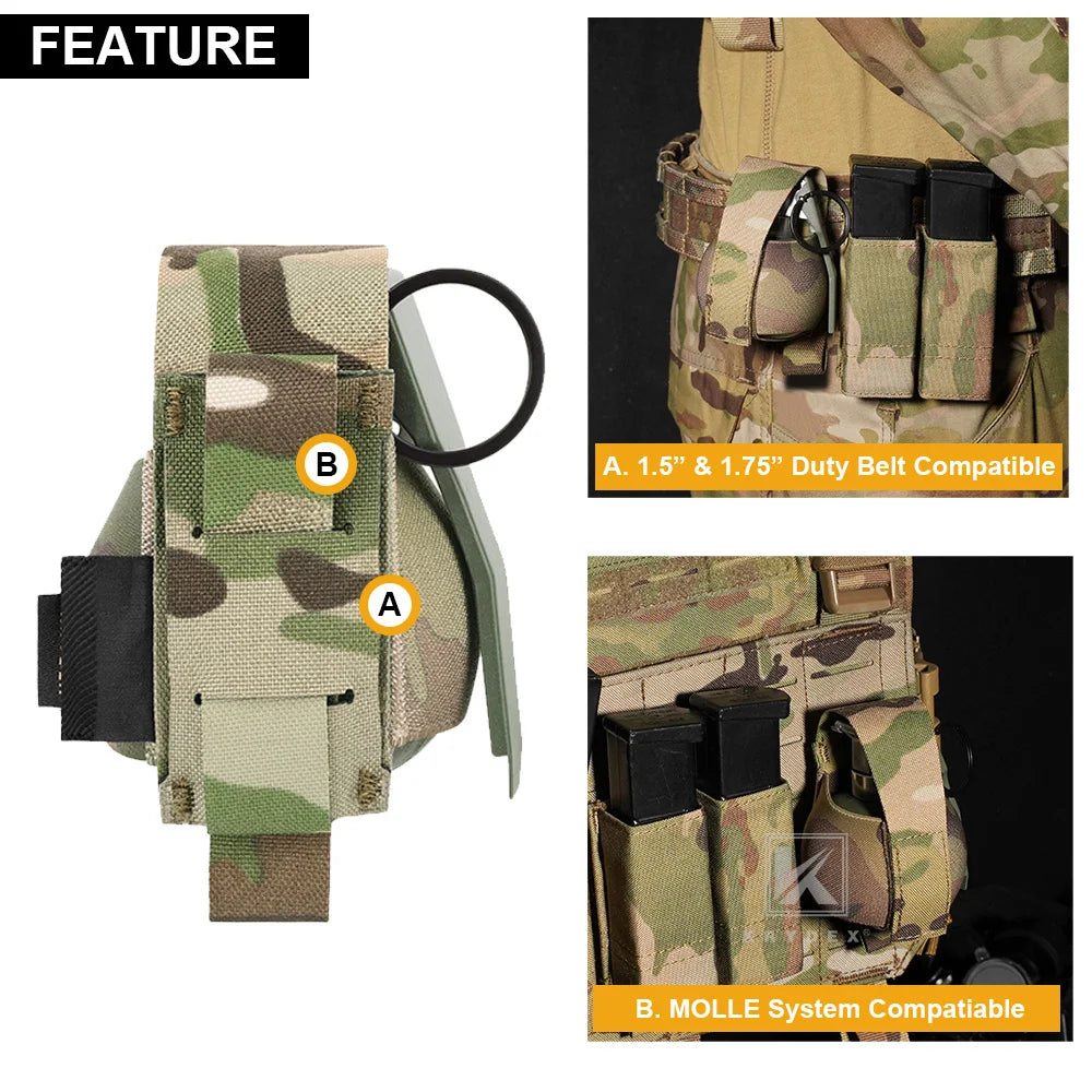 KRYDEX Tactical Elastic Frag Grenade Pouch, Waist Belt Bag, Small MOLLE Pouch Combat Hunting Outdoor Vest Belt Accessories
