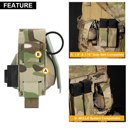 KRYDEX Tactical Elastic Frag Grenade Pouch, Waist Belt Bag, Small MOLLE Pouch Combat Hunting Outdoor Vest Belt Accessories