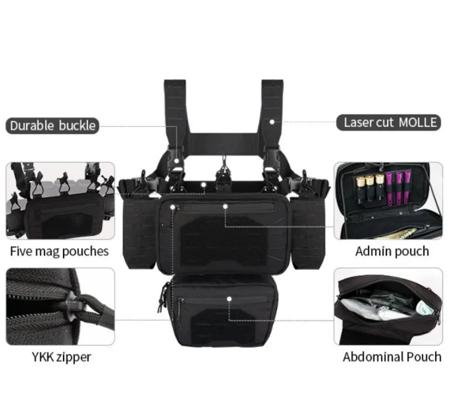 YAKEDA Camo Molle Chest Rig Fight Chassis Placard Laser Detachable Hook Loop Airsoft Magazine Pouch Tactical Plate Carrier Vest