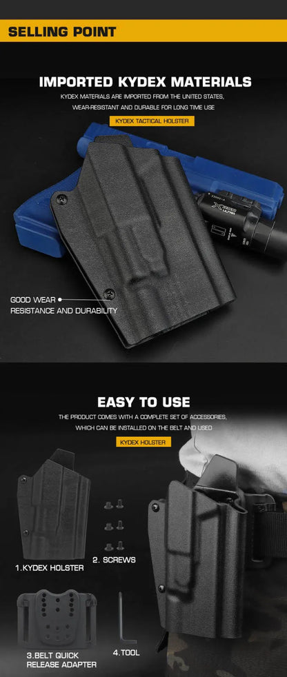 Kydex Tactical Gun Holster for Glock 17/19/19X/45 Compatible X300 Flashlight Hunting Shooting Airsoft Holster Quick Release Gear