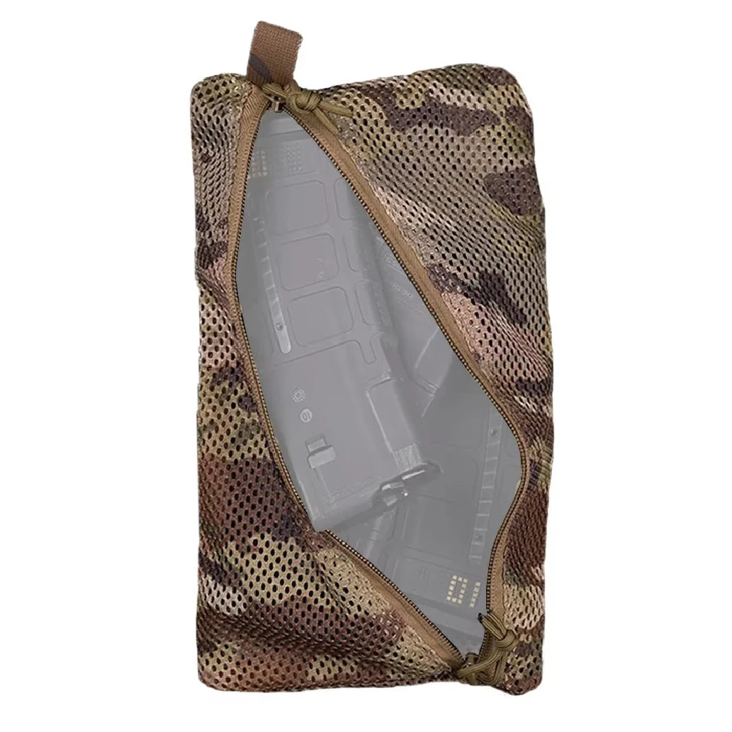 Compact Tactical Camouflage Storage Mesh Pouch Outdoor Hunting Camping MAG Tool Storage Bag 6x12inch Quick Drying Breathable