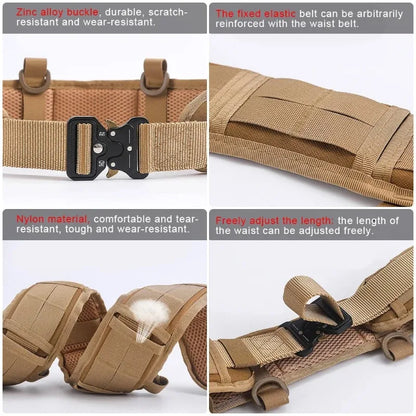 Outdoor Tactical Belt with Waist Pack - Multifunctional MOLLE Design Canvas & Nylon Material Padded Waist for Training/Camping