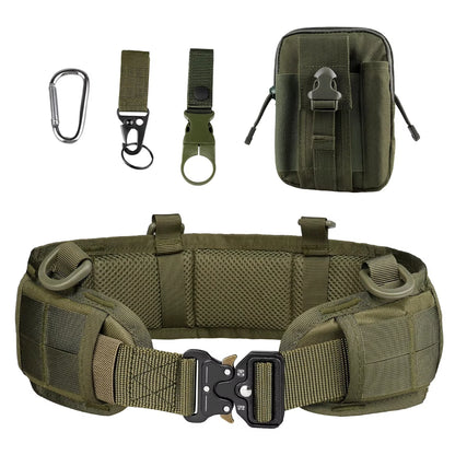Men's Tactical Padded Belt Adjustable Waist Belt with Pocket for Outdoor Work Combat CS Hunting Paintball