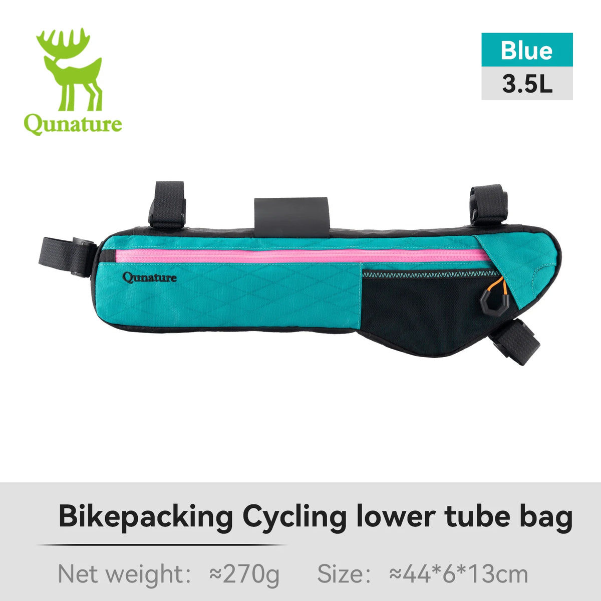 Qunature Bikepacking Bicycle Bag Down Tube Bag Waterproof Wear-Resistant Stable Mounting Front Frame Bag for MTB RB Touring Bike