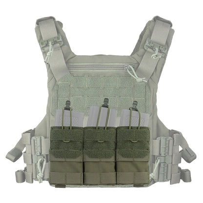 Dual Purpose 5.56 Triple Magazine Pouch MOLLE Bungee Cord Retention Tactical Vest K19 Plate Carrier Front Placard MAG Holder Bag