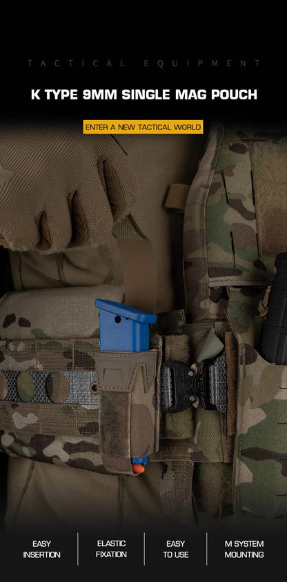 Agilite Style 9mm Pistol Mag Pouch, K-Type Quick Release MOLLE Holster with Protective Flap for Airsoft Hunting