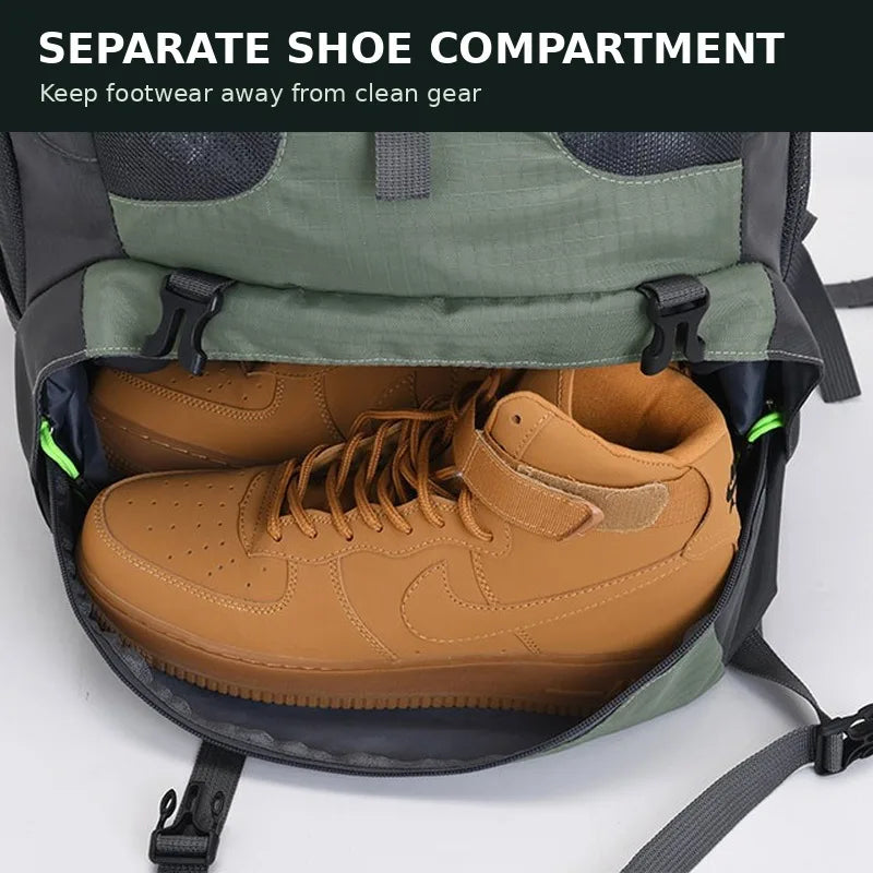 50L Hiking Backpack Water-Resistant Trekking Rucksack with Shoe Compartment Breathable Support for Camping Travel