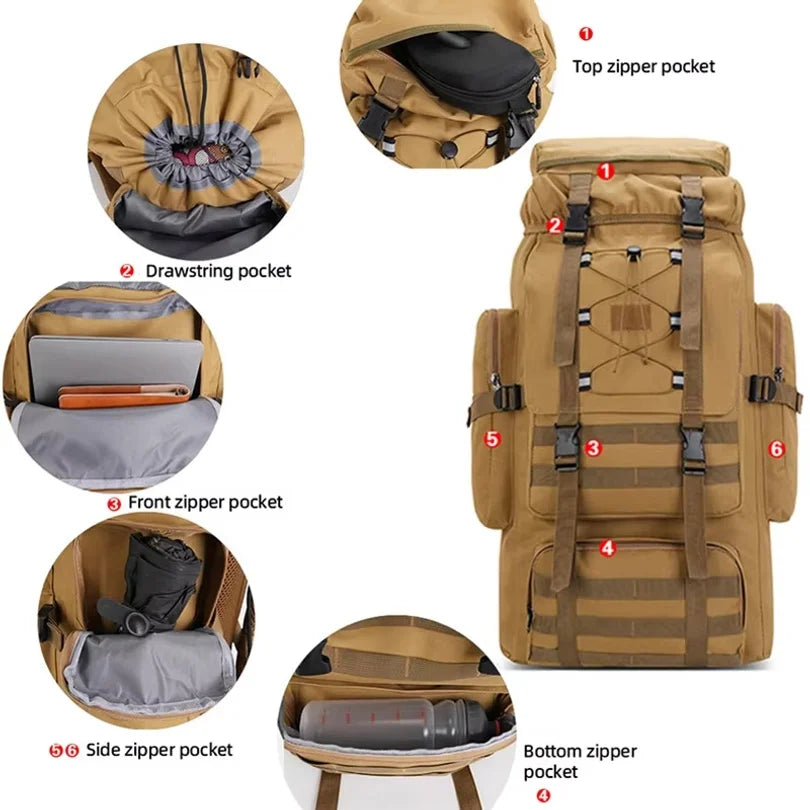 Large Camping Backpack Travel Luggage Bag 80L Men Hiking Climbing Mountaineering Shoulder Pack Molle Outdoor Tactical Rucksack