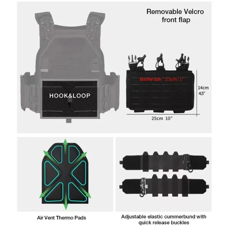 YAKEDA Tactical Vest 6094 Fast Detachable Light Laser Cut Outdoor Hunting Black Gear Carry Vest of High Quality 1000D Nylon