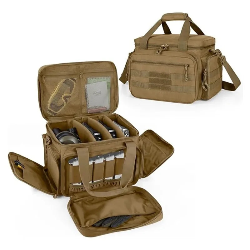 Tactical Gun Range Bag EDC Shoulder Bag Pistol Shooting Range Bag Hunting Carrying Case for 4 Handguns with 6 Magazine Slots