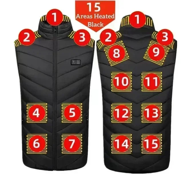 26 Areas USB Heated Vest Men Women Windproof Thermal Waistcoat Sleeveless Jacket for Skiing Hiking Motorcycle Winter Warm