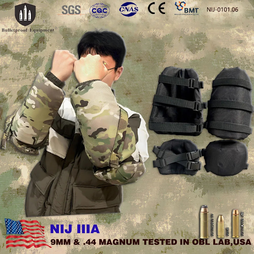 1 Pair 1000D Nylon Forearm & Elbow Protective Guards Level IIIA Soft PE Arm Protectors for Outdoor Activities