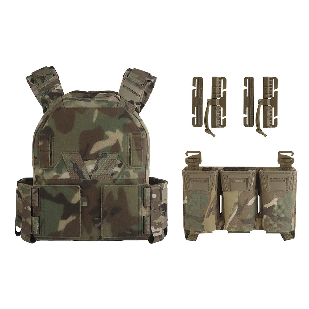Tactical Sub-Zero Plate Carrier Modular  Molle Vest with MultiCaliber 9MM 6Pcs Long Mag/5.56 Triple Magazine Pouch