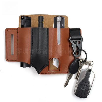 Leather EDC Tool Pouch Outdoor Tactical Flashlight Holder Waist Bag for Camping Hiking Survival