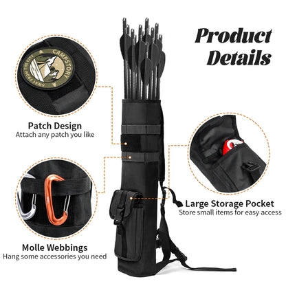 Archery Back Arrows Quiver Bag, Arrow Holder with Molle System and Pockets for Hunting Shooting Target Practice