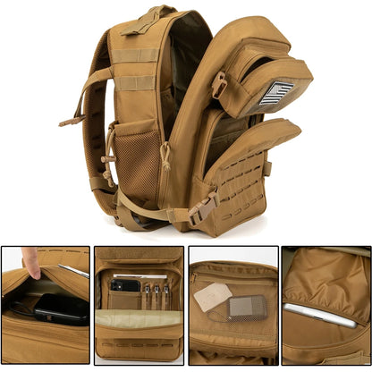 25L GYM Tactical Backpacks for Men Survival Laser Cut Molle Daypack Small Bug Out Bag Hunting Rucksack with Dual Cup Holders