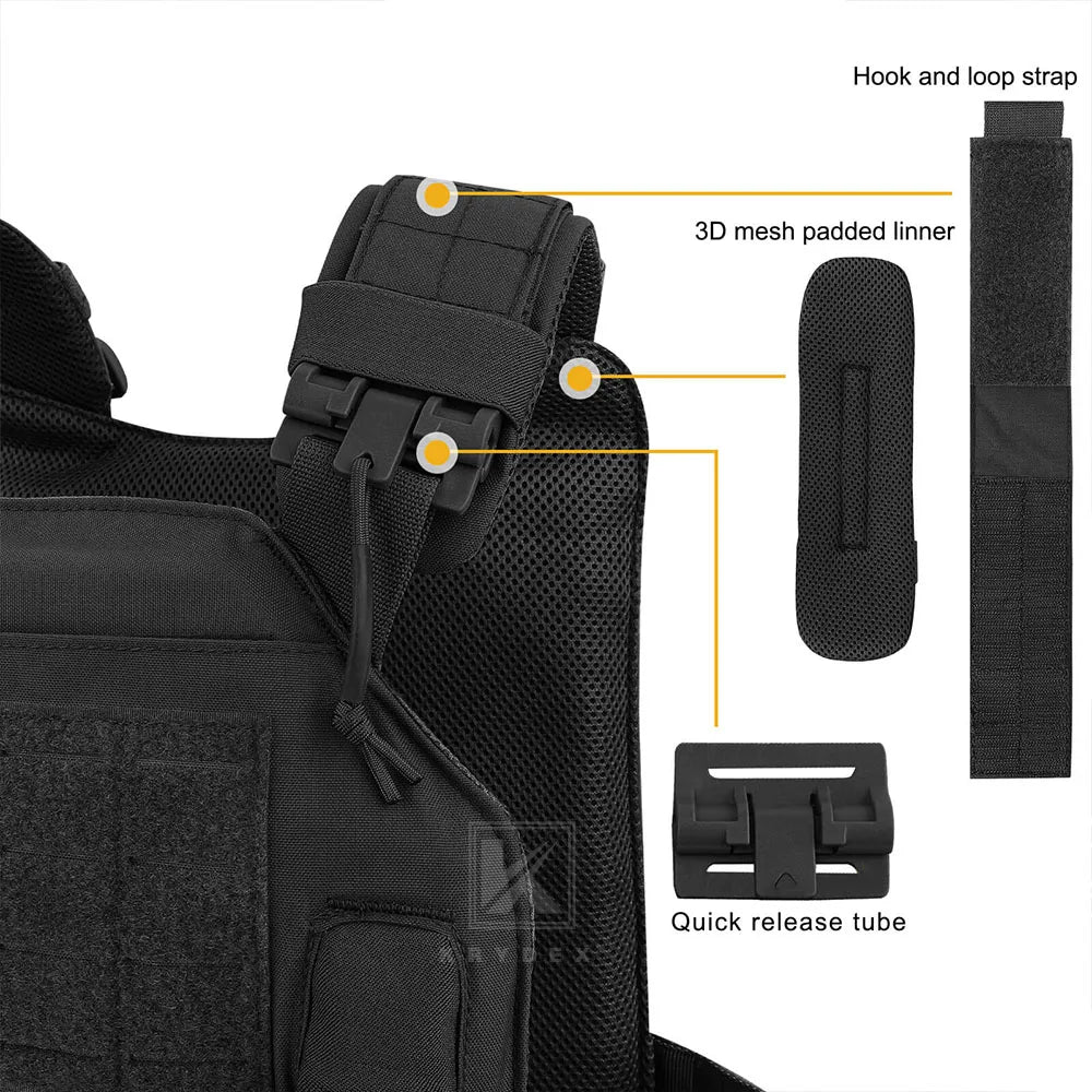 KRYDEX 500D Nylon Tactical LAVC Vest Laser Cut MOLLE Panel Hunting Paintball Outdoor Plate Carrier Vest Ranger Green Black Vest