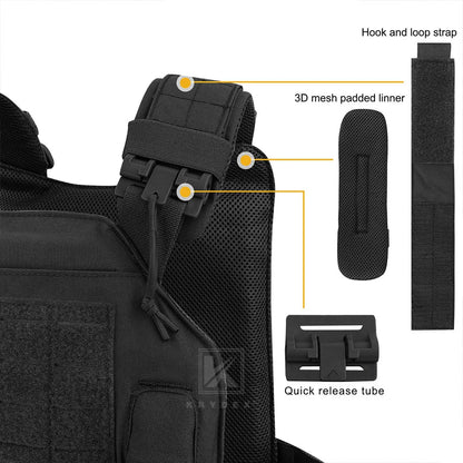 KRYDEX 500D Nylon Tactical LAVC Vest Laser Cut MOLLE Panel Hunting Paintball Outdoor Plate Carrier Vest Ranger Green Black Vest
