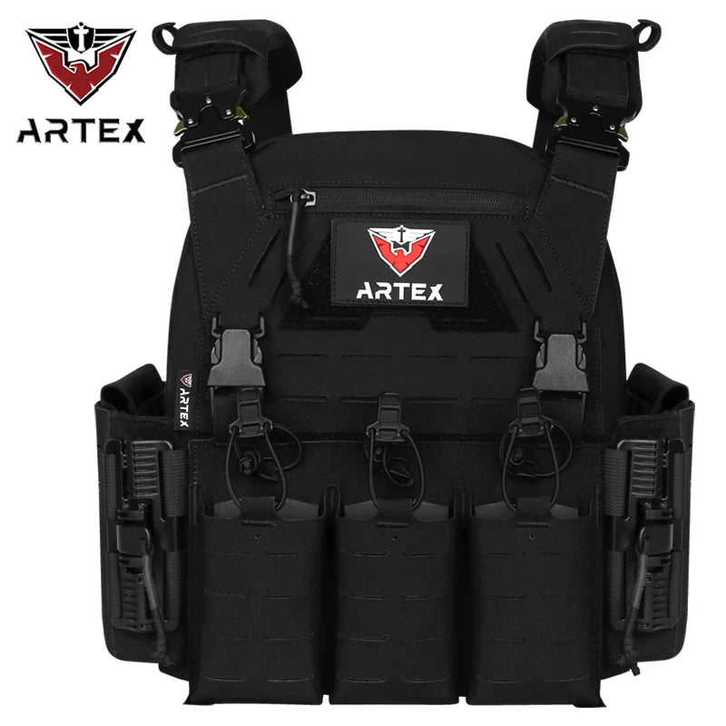 ARTEX Men's Lightweight Tactical Vest Plate Carrier Outdoor Multi-Functional Nylon Laser Cut Quick-Release Molle Airsoft Vest