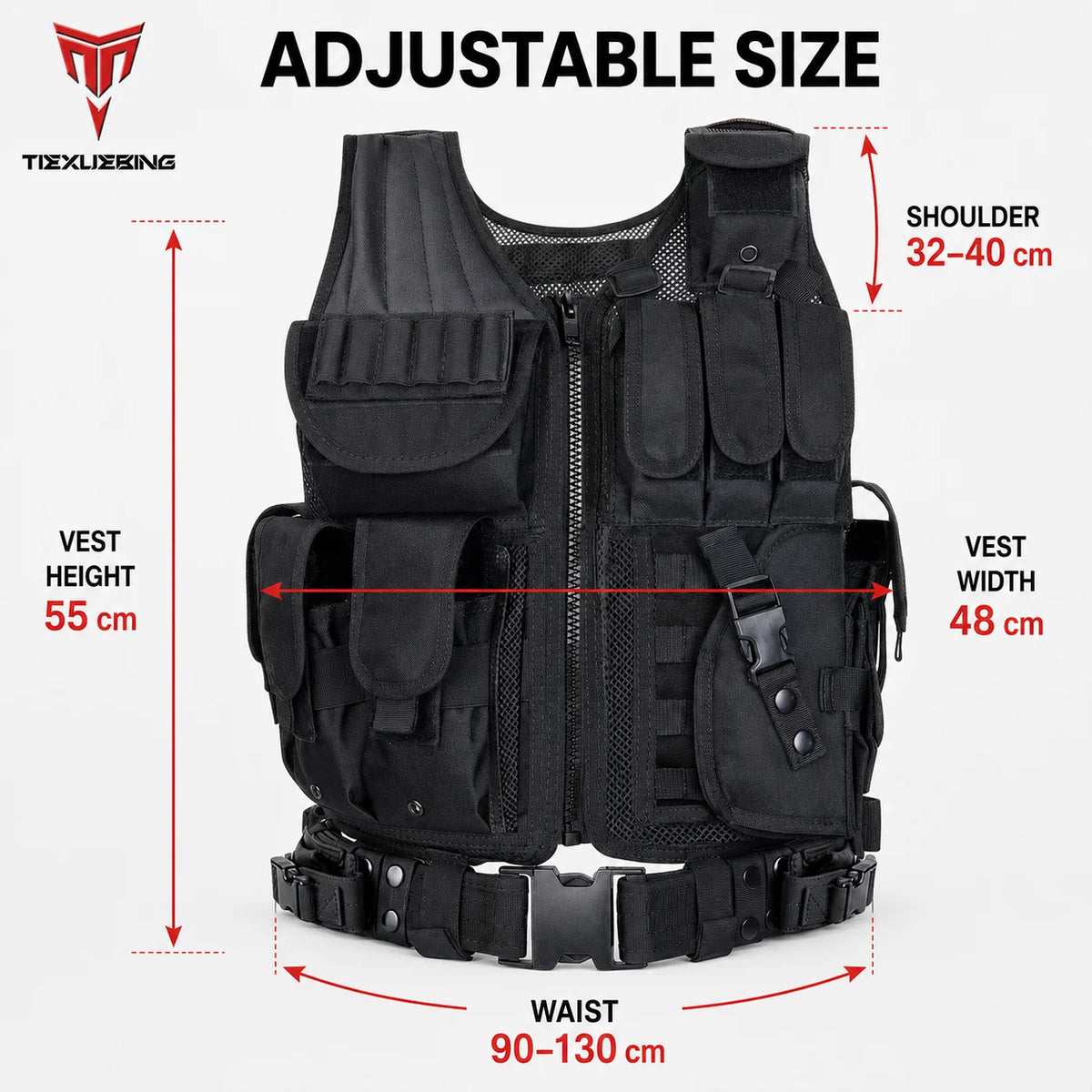 Tactical MOLLE Vest 1000D Breathable Adjustable Multi Pocket Gear Carrier for Cycling Airsoft Hunting Outdoor Training