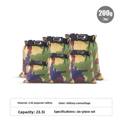6Pcs Camouflage Waterproof Dry Bag Set Roll Top Storage Sack IPX3 Water Resistant Camping Hiking Outdoor Travel Gear Organizer