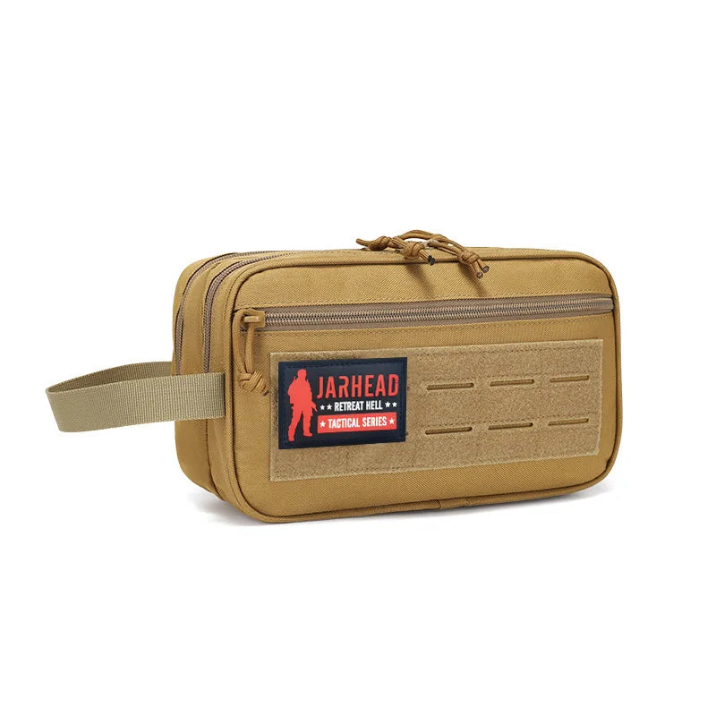 Double Zipper Tactical Toiletry Bag Travel Organizer Pouch MOLLE Hook Loop Morale Patch for Camping Hunting Hiking Daily Carry