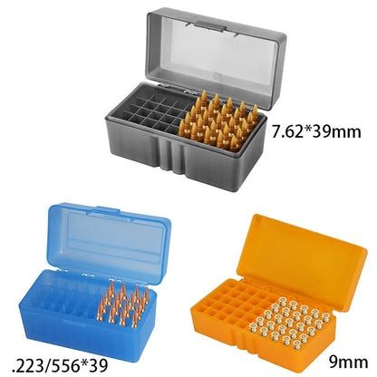 Hunting Bullets Box 7.62x39/.223/9mm 50 Rounds Ammunition Case for Cartridges Storage Ammo Holder Outdoor Shooting Accessories