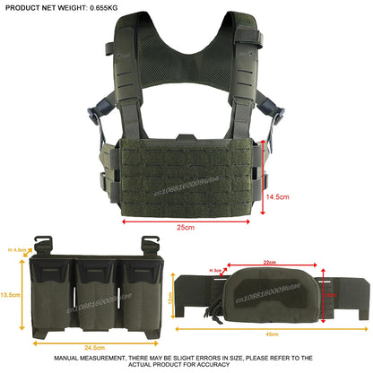K Style Tactical Chest Rig Set with Triple Mag Pouch 2Nd Layer Admin Pouch Modular Field Strap KZ MOLLE Expansion Hunting Gear
