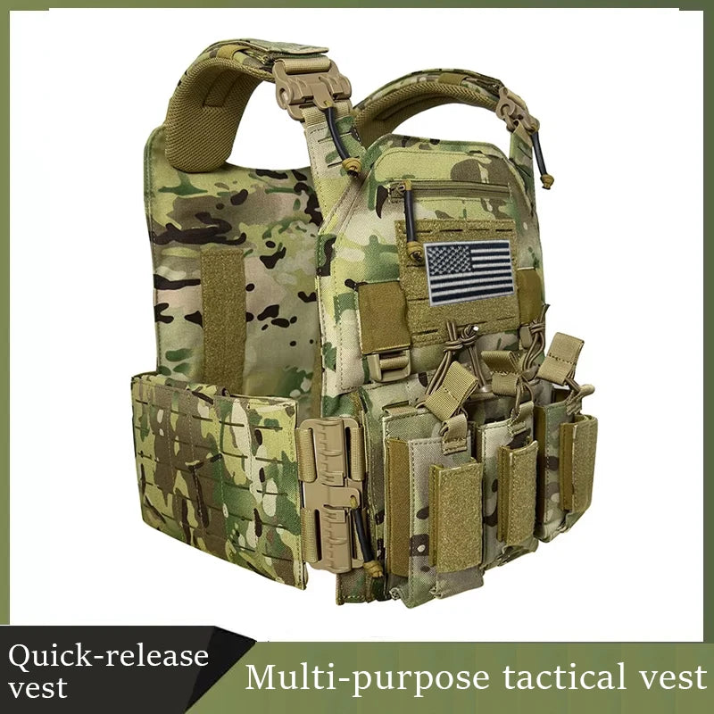 Wear-resistant Quick-Release Laser-Cut MOLLE System Outdoor Hunting Training Tactical Vest Made of Nylon Material