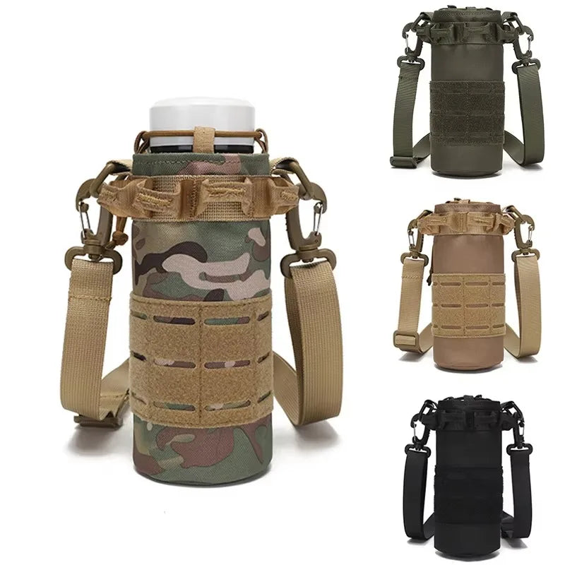 Tactical Molle Water Bottle Pouch Bag with Rawstring Open Top Shoulder Strap Camping Hiking Water Bottle Pouch Hydration Carrier