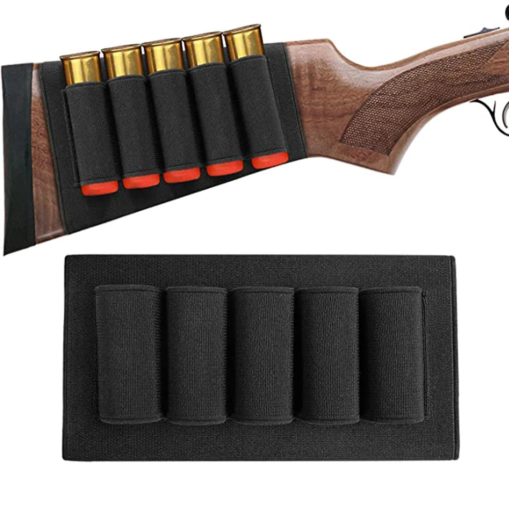 5 Hole Carrier Bag Shotgun Shell Butt Stock Molle Shell Cartridge Holder Extra Round for 12/20GA Hunting Sports Accessories