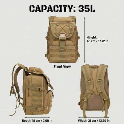 35L Hunting Rucksack for Men with MOLLE External System & Top Latch Closure, Durable Outdoor Backpack for Deer Elk Archery Survival Gear Storage