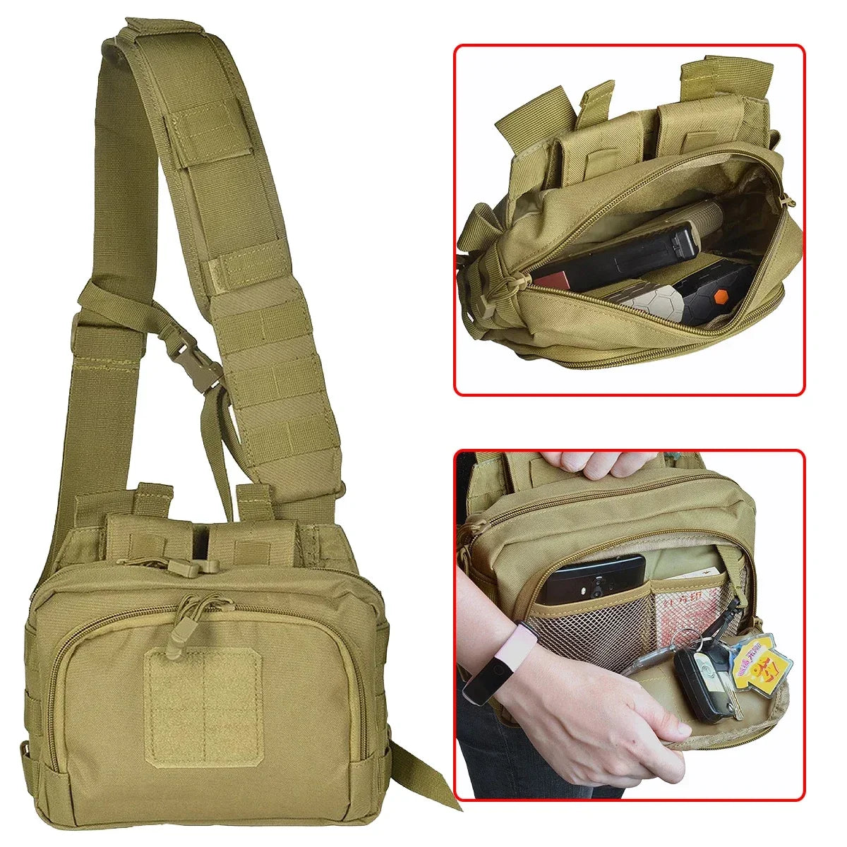 Tactical 2 Bangers Range Bag, Crossbody Pouch with AR/M4 and Pistols Magazine Holders for Outdoor Hunting, Shooting & Sports