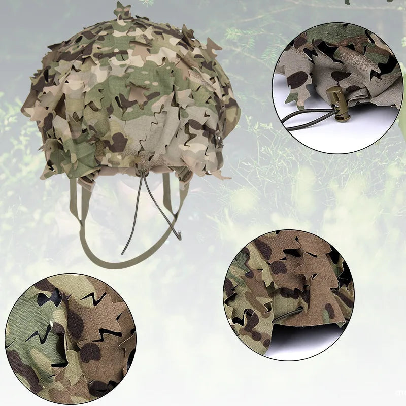 3D Camo Net Airsoft Helmet Cover Laser Cut Nylon Drawstring Helmet Scrim for CS Wargame Paintball Hunting Accessories