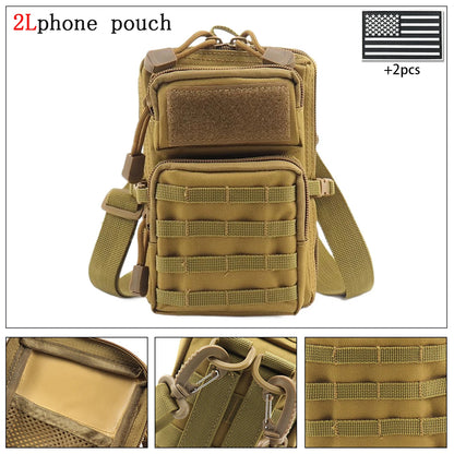 Outdoor crossbody bag with widened and adjustable shoulder straps, supporting hand-held, waist hanging, and backpack hanging