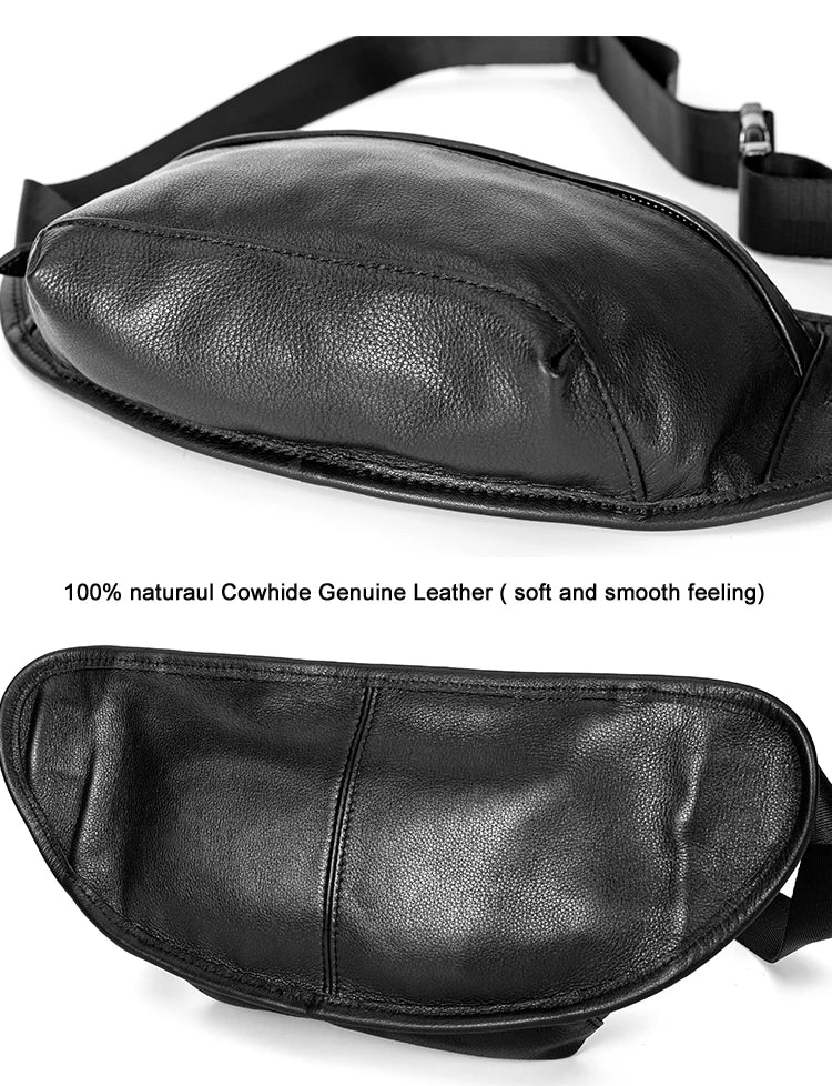 New Fashion Men's Genuine Leather Waist Bag Chest Pack Leather Waist Pack Male Fanny Bag Bum Money Bag MOLLE Belt Bag Pouch