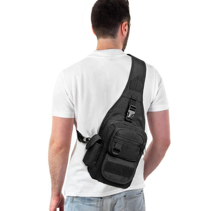 Tactical Crossbody Sling Bag 600D Nylon 5‑Storage Detachable Adjustable Strap Handgun Holder Pouch For Outdoor Shooting Gear