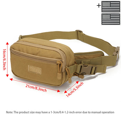 Outdoor concealed equipment bag with adjustable waist belt length, made of thick and durable hunting waist bag fabric
