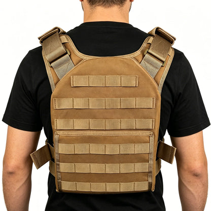 Widening and cushioning shoulder straps, quick release buckle at waist, MOLL system fabric, wear-resistant hunting vest