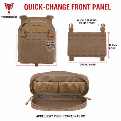 TIEXUEBING Laser Cut Tactical Carrier Vest Quick Release Adjustable Outdoor Hunting Airsoft CS Combat Vest with Triple Pouch
