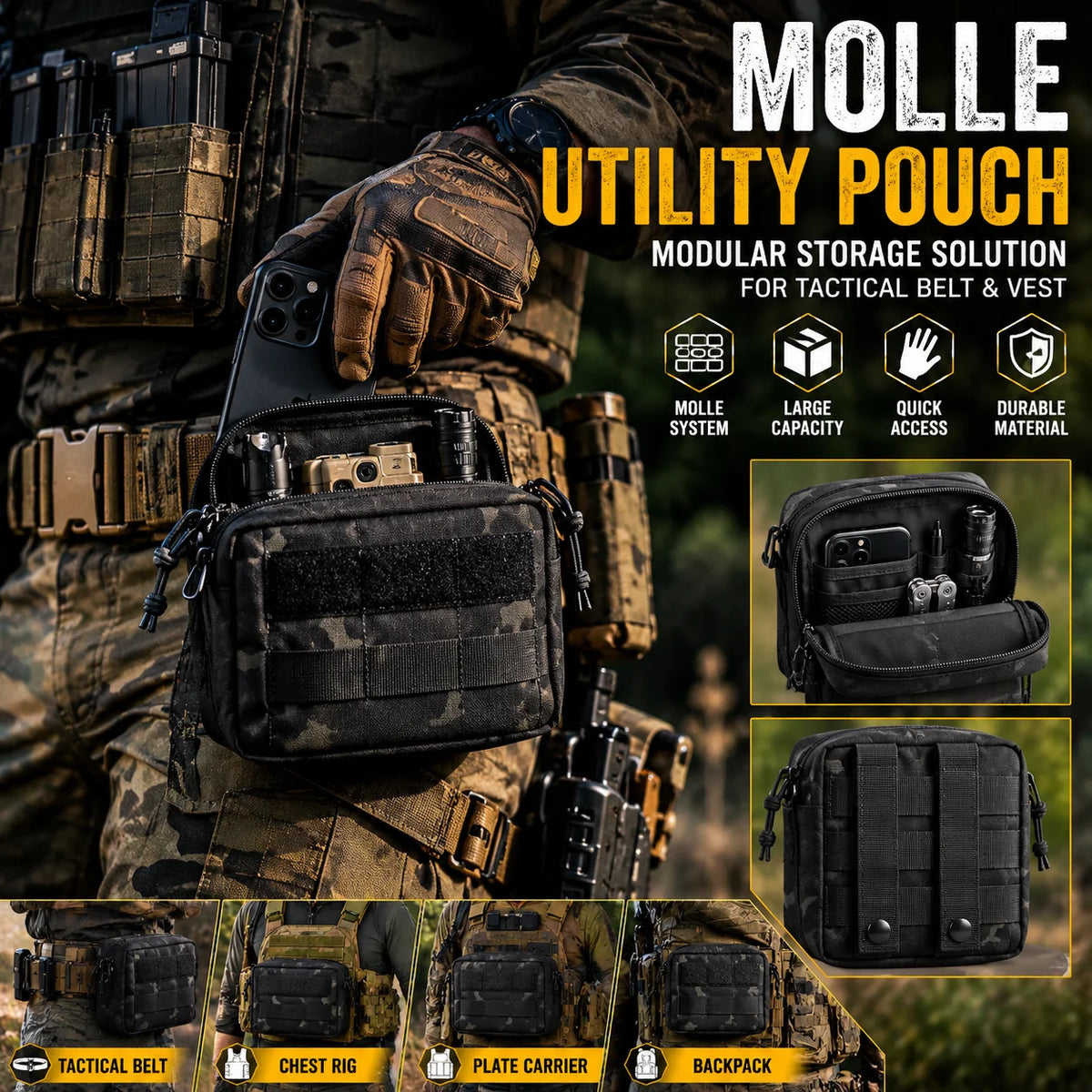MOLLE Attach Tactical Waist Belt Accessory Pouch DIY Expansion Storage Bag for Tactical Vest