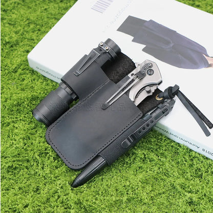 Leather EDC Tool Pouch Outdoor Tactical Flashlight Holder Waist Bag for Camping Hiking Survival