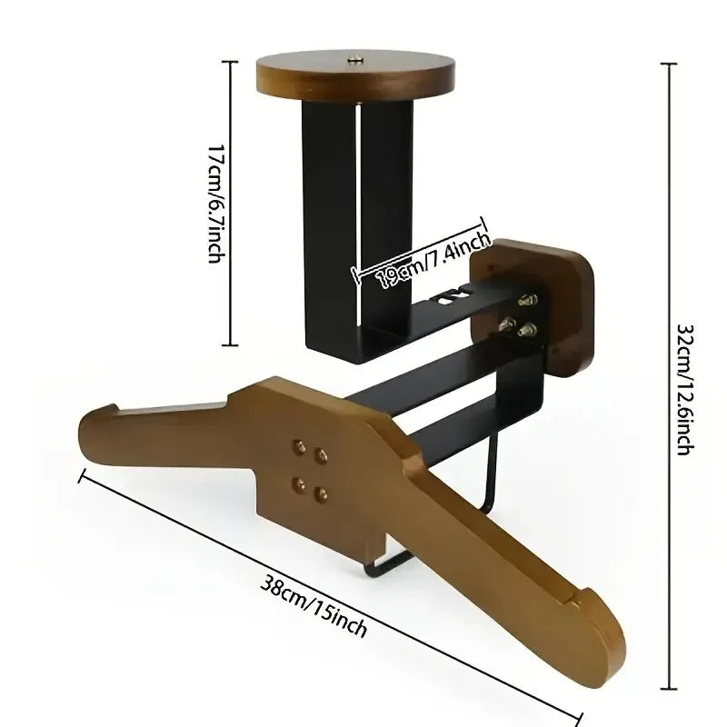 Stainless Steel Wall Mount with Wooden Motorcycle Helmet Holder for Tactical Helmets, Vests and Motorcycle Accessories Storage