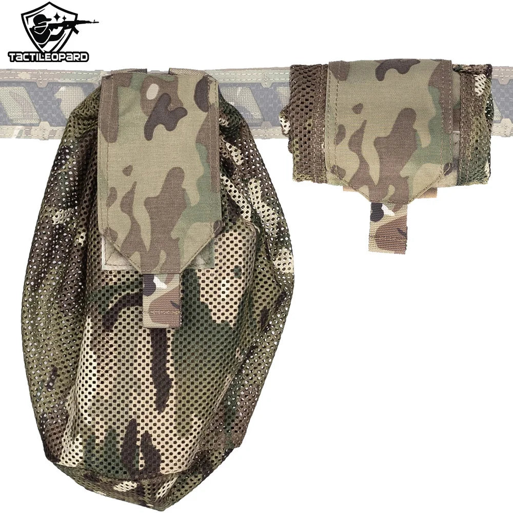 Tactical Roll-Up Mesh Dump Pouch Drawstring Foldable Net Bag Molle Tools Utility Pocket Hunting Airsoft Belt Accessories 500D