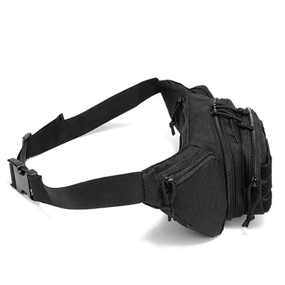 Multi pocket waist bag with adjustable waistband, breathable back, and Magic Sticky for hiking and hunting trips