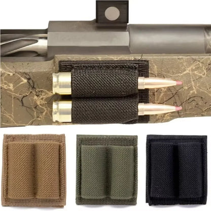 5PC 2-Round Bullet Holder - Adhesive Cartridge Carrier | VELCRO Hook/Loop Utility Gear (2 Hole)
