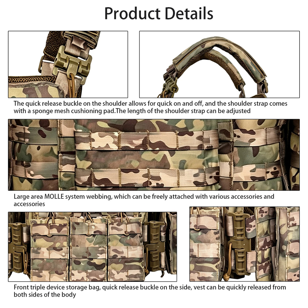 MOLLE Expansion+Quick Disassembly Structure Full Set of Accessories Multi functional Hunting Vest, Removable and Reasonable