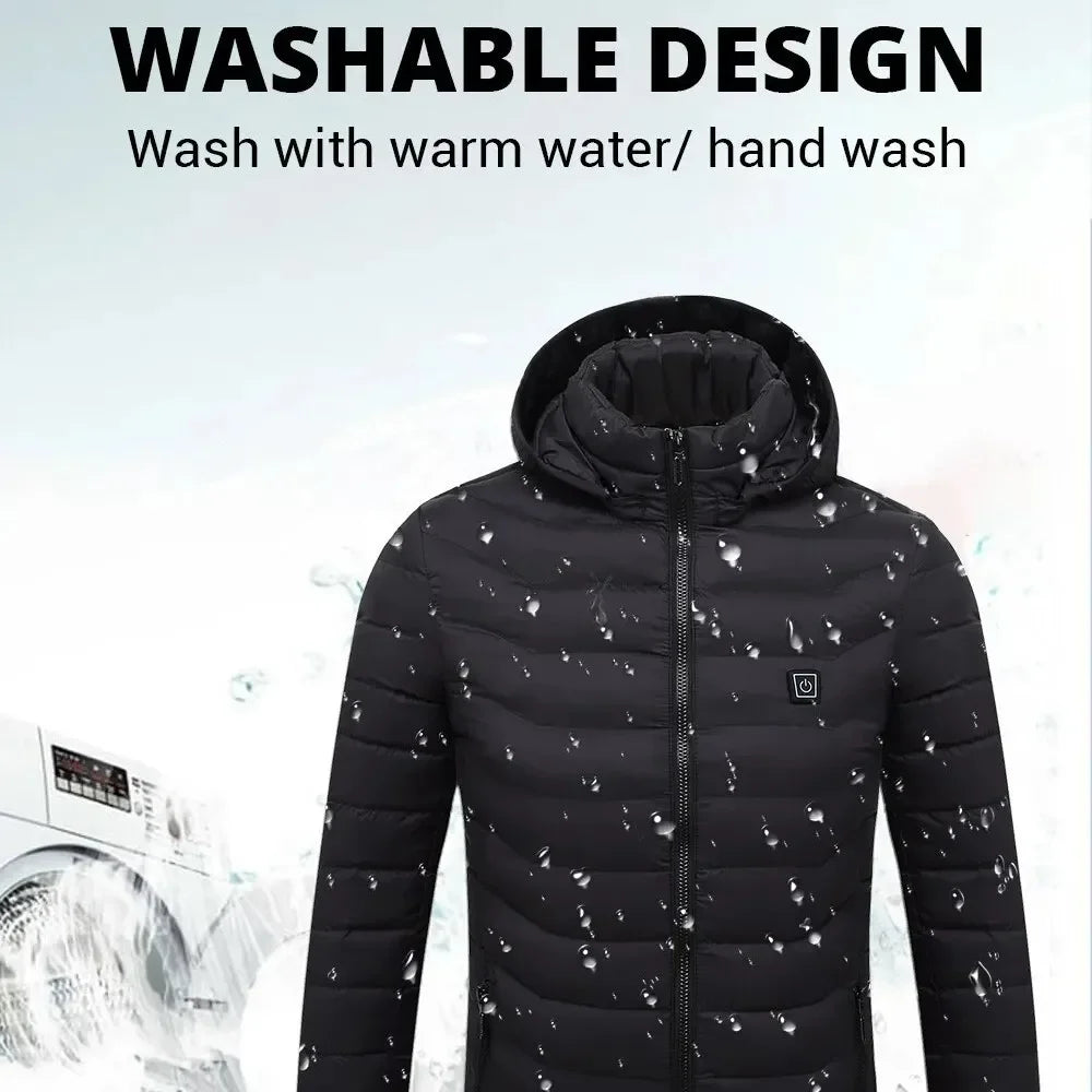 Winter Heated Jacket for Skiing & Hiking, Men Women USB Thermal Coat with 21 Heating Areas, Washed Cotton Camping Gear